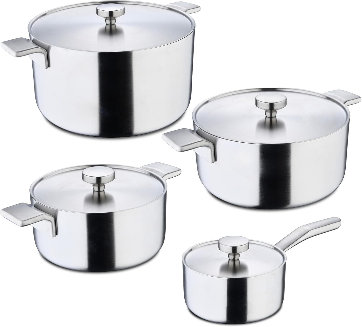 MASTERPRO by Alessi Conjunto de caça e caçarola 20/24/28 cm + tampa 16/20/24/28 cm - aço inoxidável, design mate, peças adequadas para indução