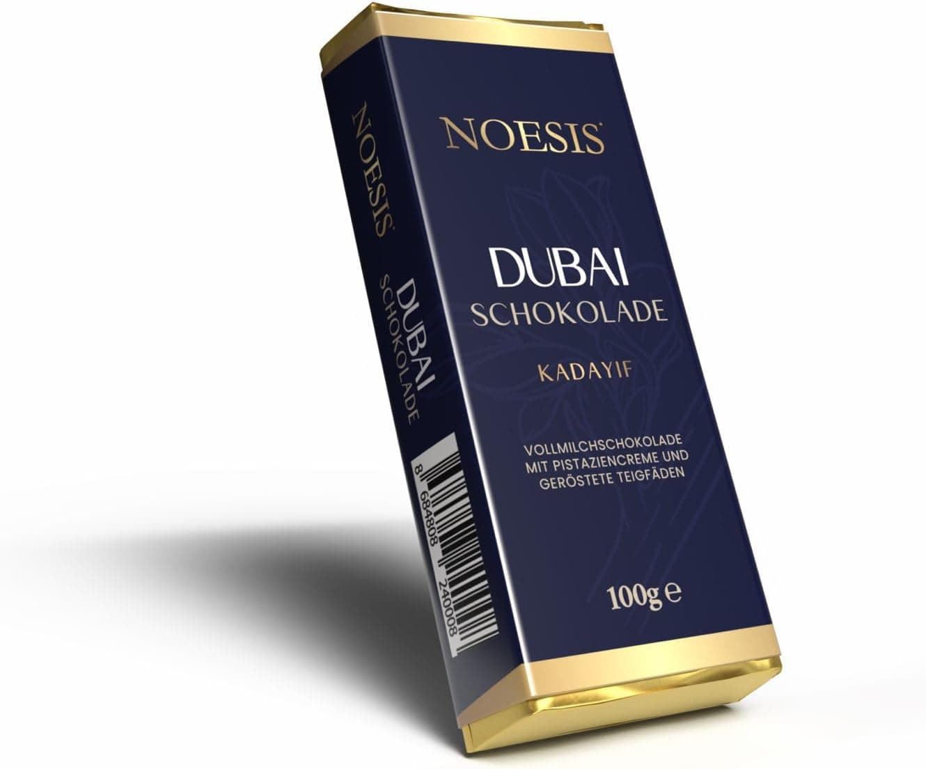 Noesis Dubai Chocolate 95 g – Feito à mão – Chocolate de leite integral premium feito de chocolate belga – Recheado com creme de pistácio fino e fios de massa tostada (kadaifi)