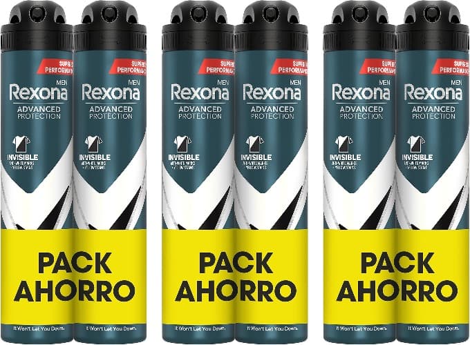 Rexona Desodorante aerossol proteção avançada 72 h invisível Black & White Pack poupança anti-respirável para homem 200 ml x 2 x 3