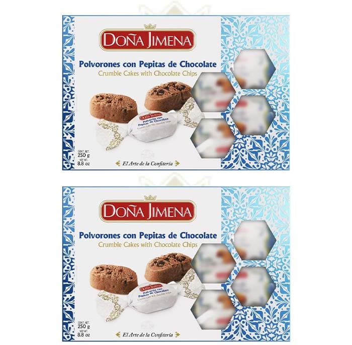 DOÑA JIMENA - Polvilhões com pepitas de chocolate, qualidade suprema, doce típico natalício, extra doce, sabor chocolate e amêndoa, receita artesanal, 250 g x 2