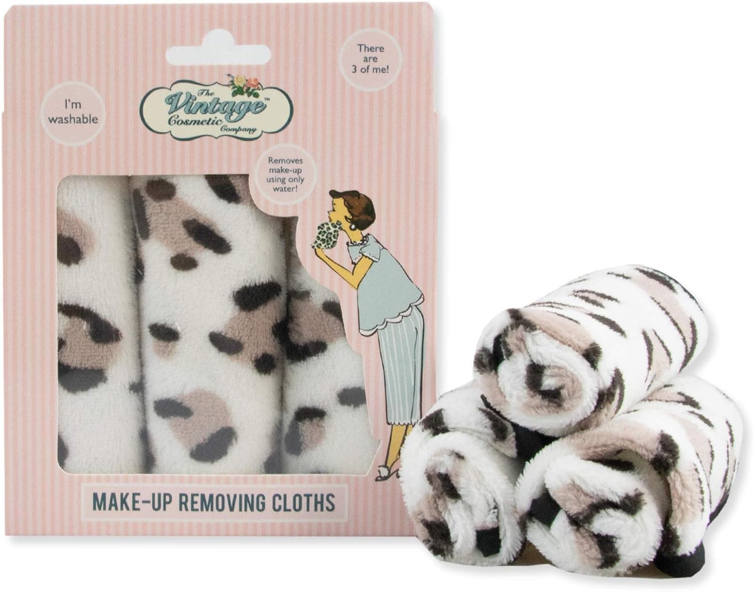 The Vintage Cosmetic Company Panos desmaquilhantes - conjunto de 3 peças com estampado de leopardo, estampado animal