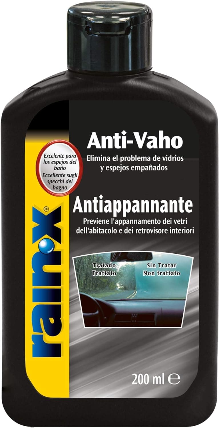 Rain-X 26021 Tratamento anti-embaciamento, fabricado em Espanha, para-brisas carro, luas, espelhos, cristais, óculos, 200 ml