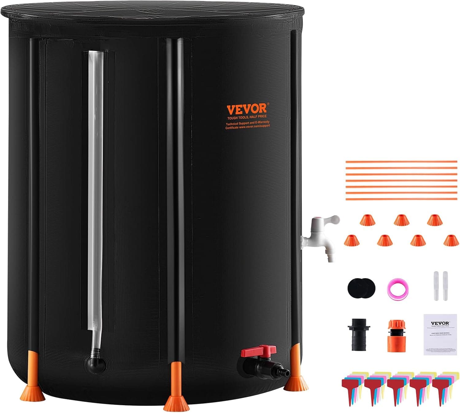 VEVOR Barril de chuva dobrável tanque de água portátil de 380 l, barril de recolha de água de chuva de PVC com torneiras e kit de transbordamento barril de água para coletor de água de jardim