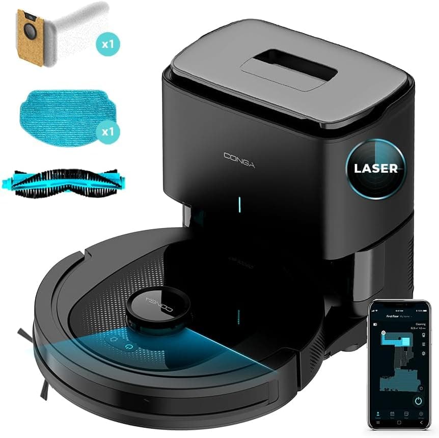 Cecotec Robot aspirador com base de auto-esvaziamento Conga 7490 Ultimate Home Genesis. Navegação a laser, 2600 Pa, 120 minutos de automonomia, controlo de aplicação, detecção automática de sacos de 2