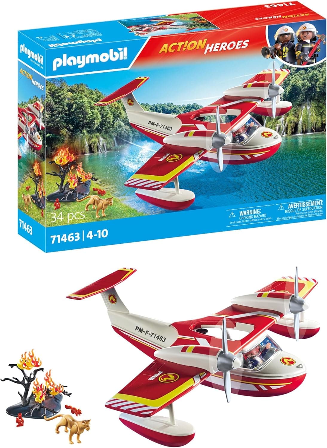 PLAYMOBIL Action Heroes 71463 Hidroavião de bombeiros, missões heróicas de resgate, com um bombeiro, jogos de RPG imaginativos e divertidos, brinquedos para crianças a partir de 4 anos