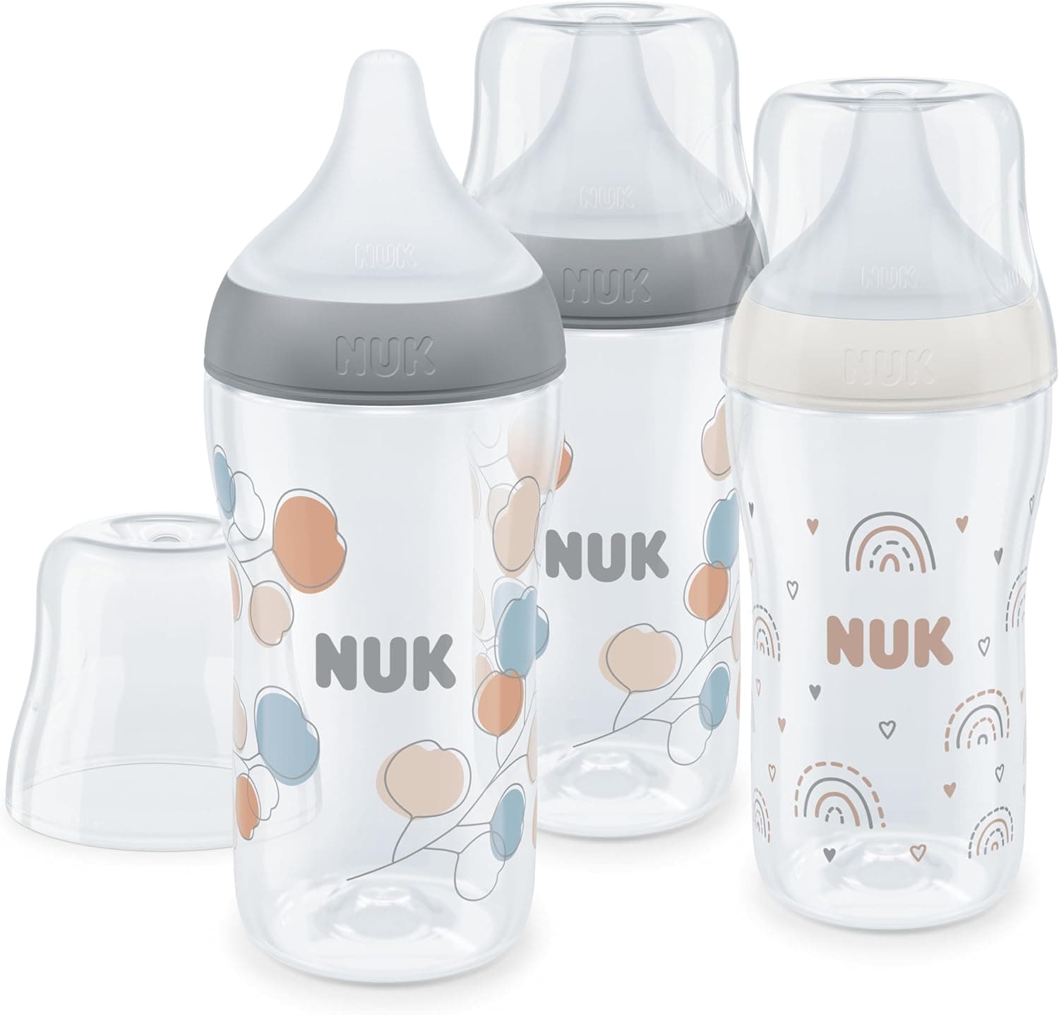 NUK Perfect Match | Conjunto de 3 biberões padrão 260 ml com controlo de temperatura e tetina silicone média anticólicas