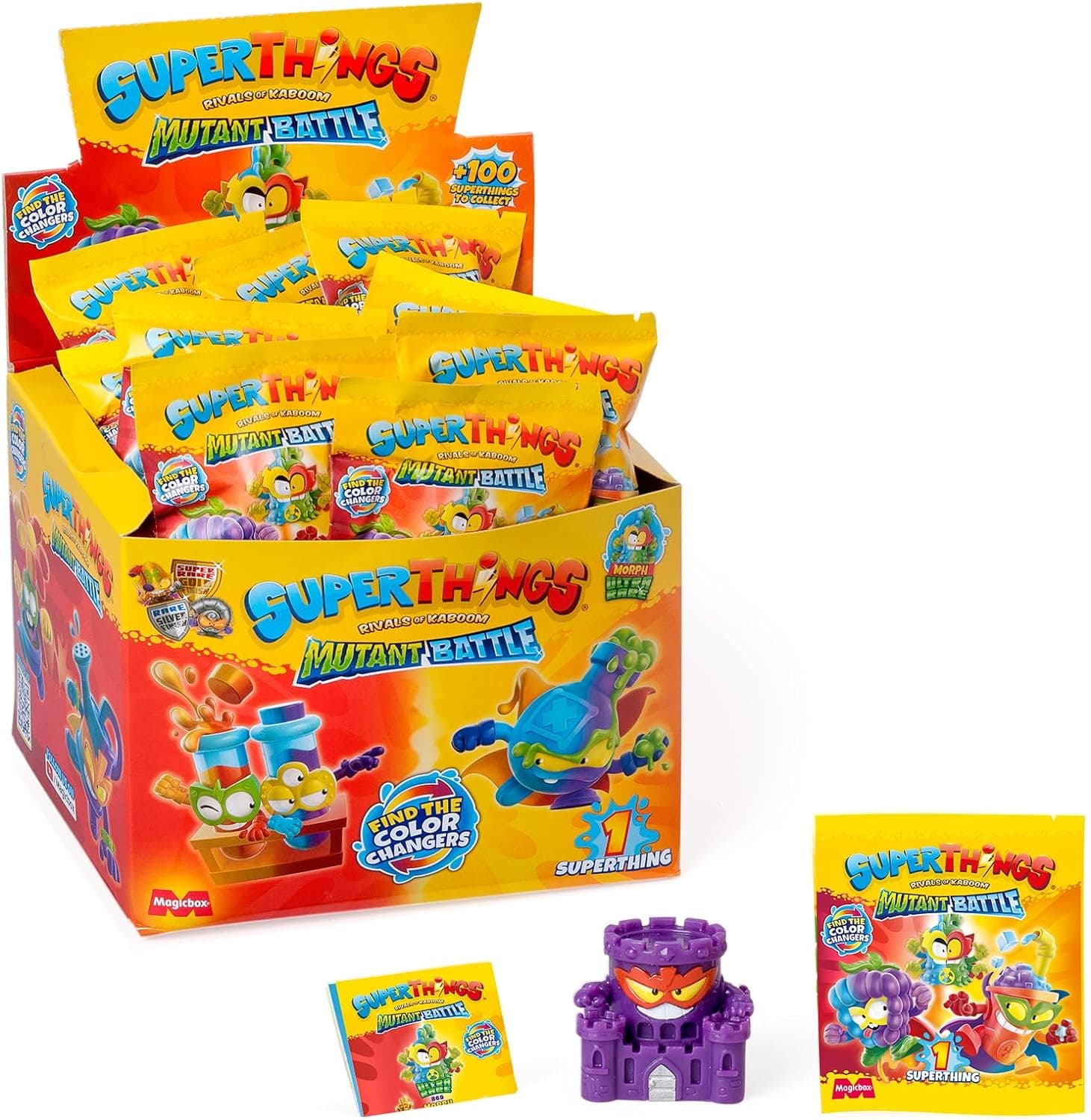SUPERTHINGS Série Mutant Battle – caixa com 50 envelopes com figuras colecionáveis. Cada envelope contém 1 SuperThing surpresa e 1 Checklist