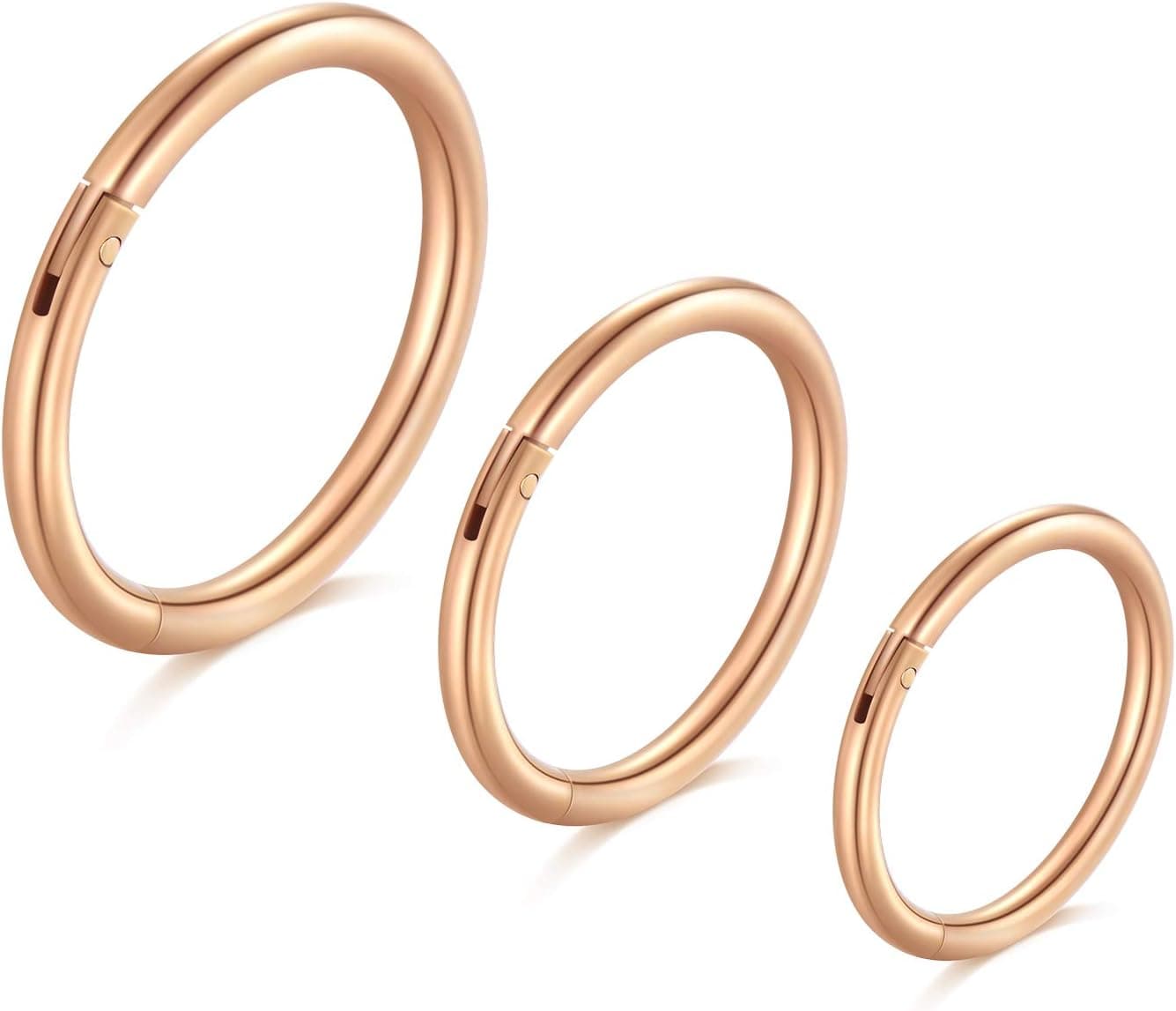 Longita 18G | Conjunto de 3 argolas em aço inoxidável para piercing no septo, lábio, orelha ou cartilagem em dourado rosa