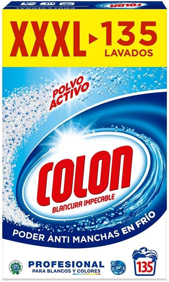 Colon Pó ativo - detergente para máquina de lavar roupa, adequado para roupa branca e colorida, formato em pó - 135 doses, 7,037 kg