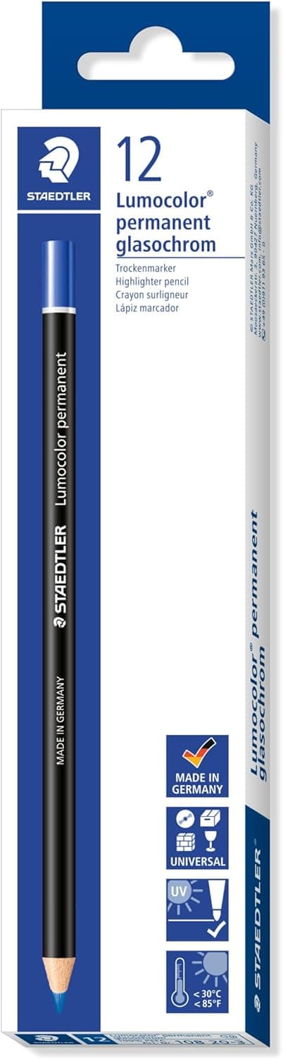 Staedtler Permanent glasochrom Lápis (8 mm, 4 mm) azul, pack com 12 unidades