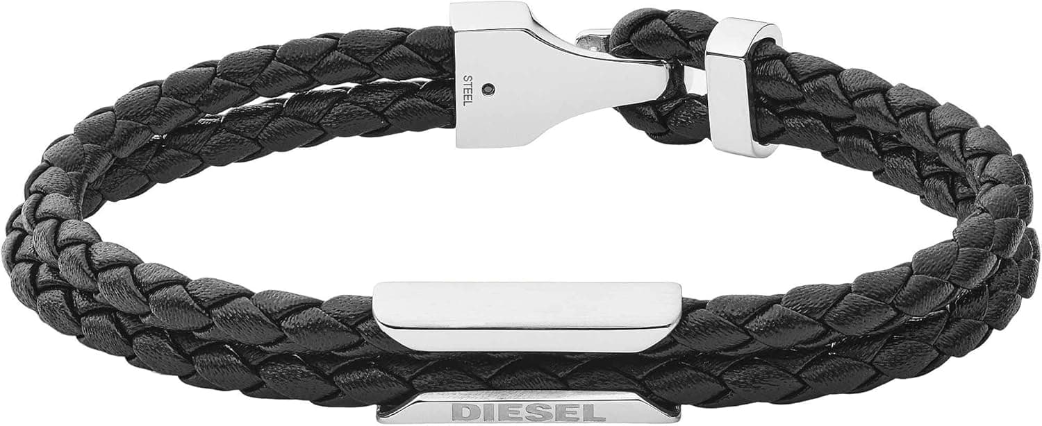Diesel Pulseira masculina de couro ou nylon com gancho de lagosta ou fecho de botão