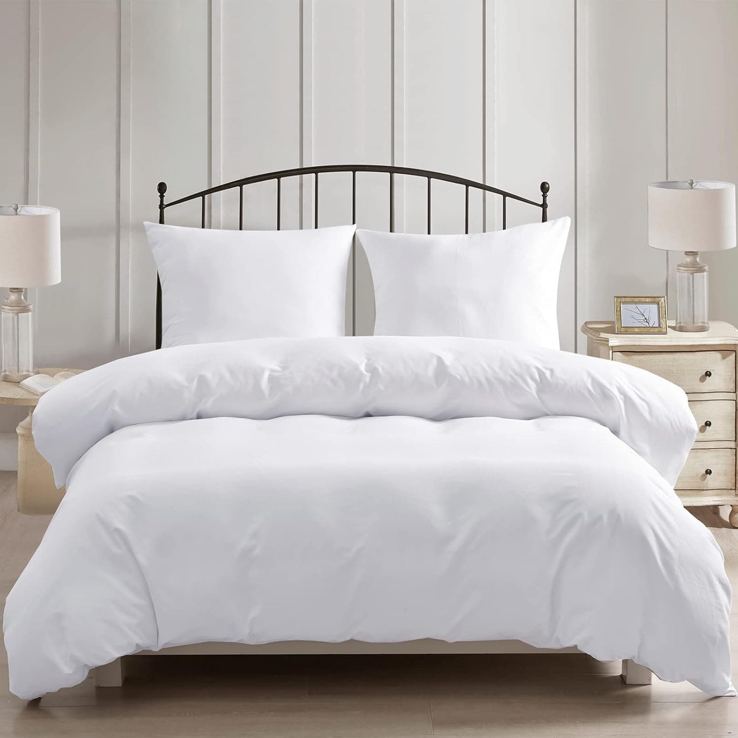 PHF Conjunto de roupa de cama de 3 peças, 200 x 200 cm, capas de edredão de 200 x 200 cm, com 2 fronhas de 80 x 80 cm, macia e não precisa de passar a ferro, microfibra com fecho de correr, cor branca