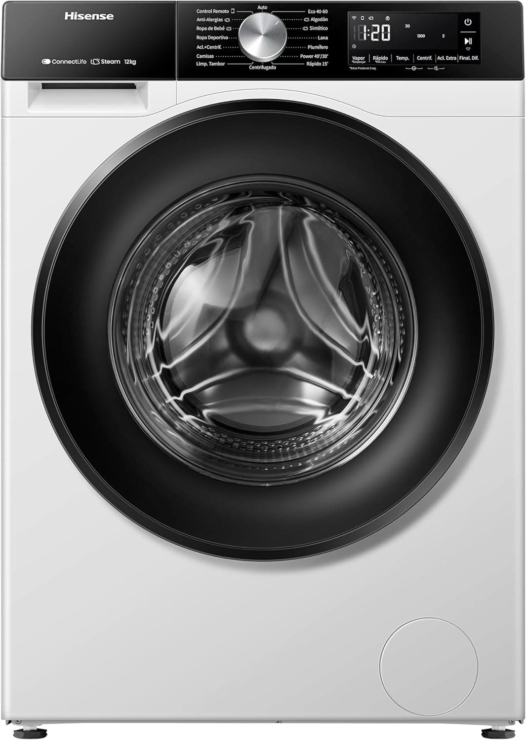 Hisense WF3S1243BW3, máquina de lavar roupa, 12 kg, classe A-20%/D, 1400 RPM, largura 60 cm, 19 programas, PureJet, branco