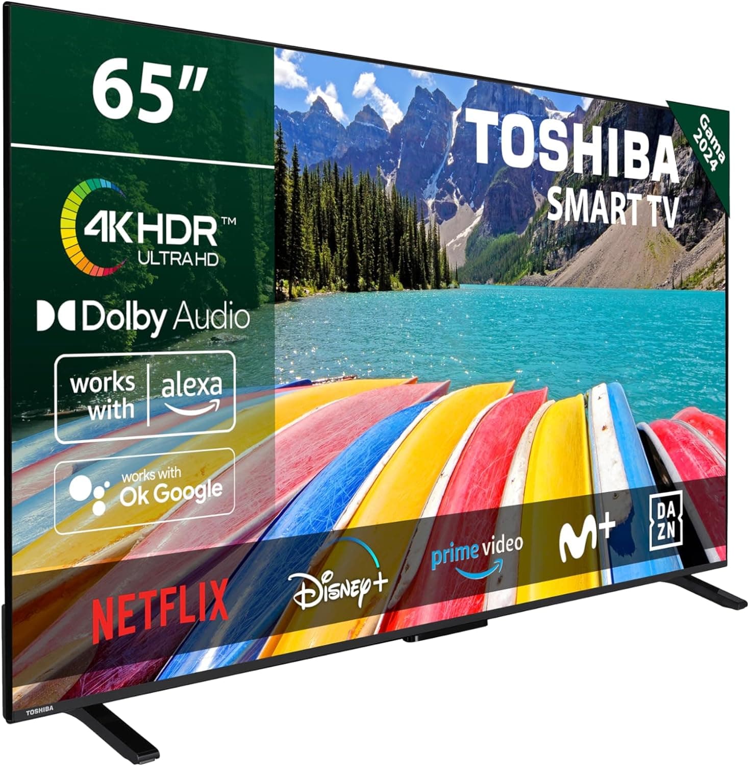 TOSHIBA 65UV2363DG Smart TV 4K UHD de 65", sem molduras, com HDR10, áudio Dolby, compatível com assistente de voz Alexa e Google, Bluetooth