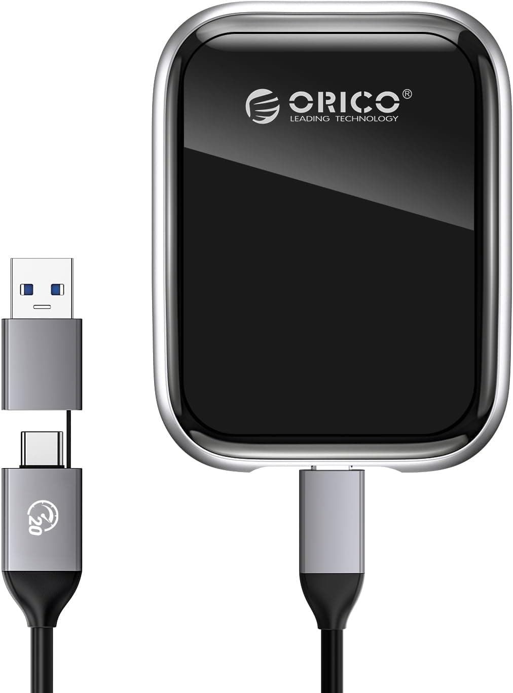 ORICO 1TB SSD externo até 2000 MB/s unidade de estado sólido portátil, USB 3,2 Gen 2 x 20 Gbps com 2 em 1 cabo USB C, compatível com MacBook, iPad, iPhone 15 - A20