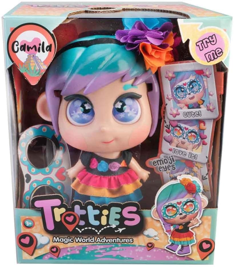 Trotties - Camila, boneca México da série de desenhos, com fato tradicional do país, máscara de cadrina e flores no cabelo, meninos e meninas desde 3 anos, famosa (TFT18000)