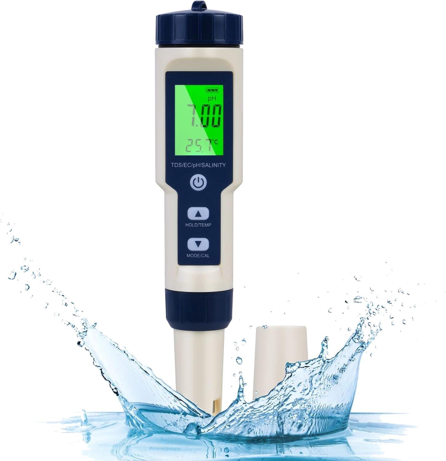 Flintronic Medidor de PH, 5 em 1 PH/TDS/EC/salinidade/temperatura testador de qualidade da água, ecrã LCD com retroiluminação verde, para aquário / hidroponia/piscina