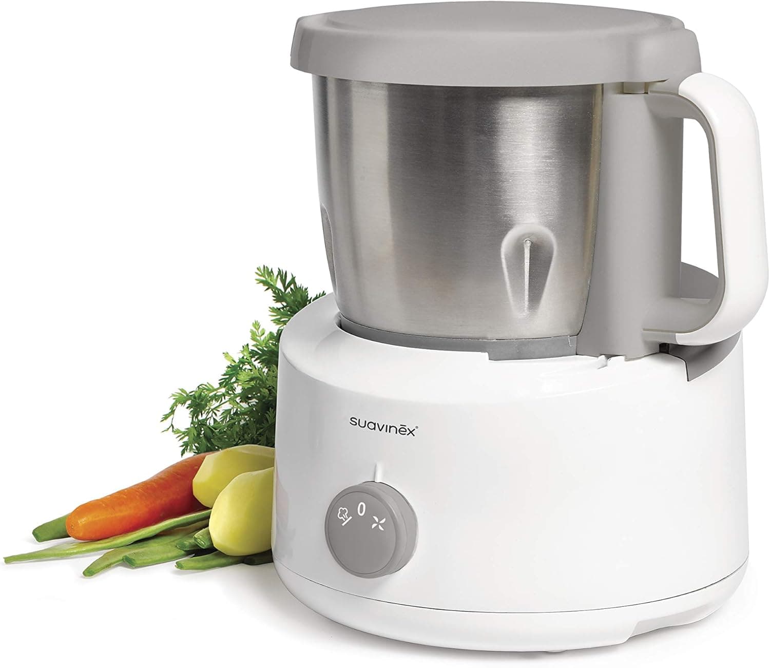 Suavinex - Robô de cozinha bebé 5 em 1: Cozinha, tritura, aquecimento, desgela e esteriliza. Super rápido, fácil de usar e limpar. Jarro e lâminas de aço inoxidável, metal