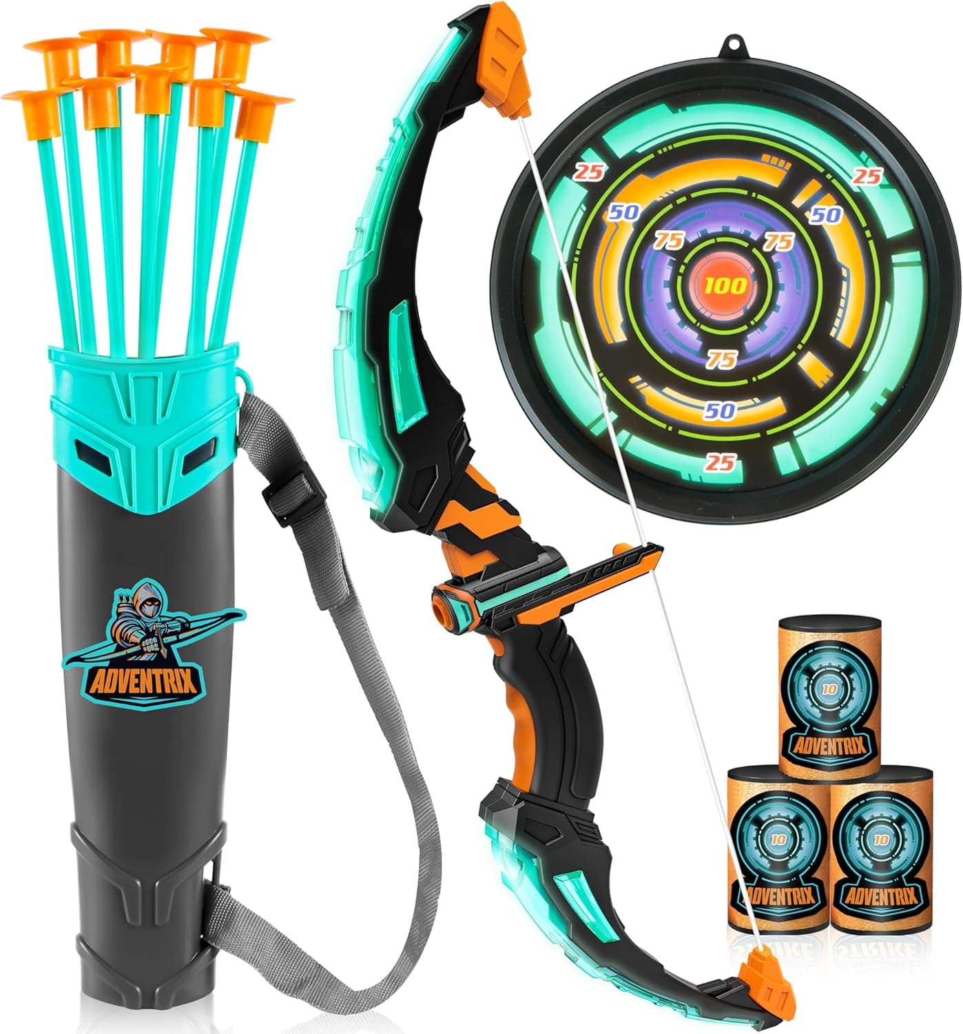 JOYIN Graviton & Photon | Conjunto de arco e flecha luminoso para crianças com 2 arcos, 18 flechas de ventosa, 8 alvos e 2 aljavas