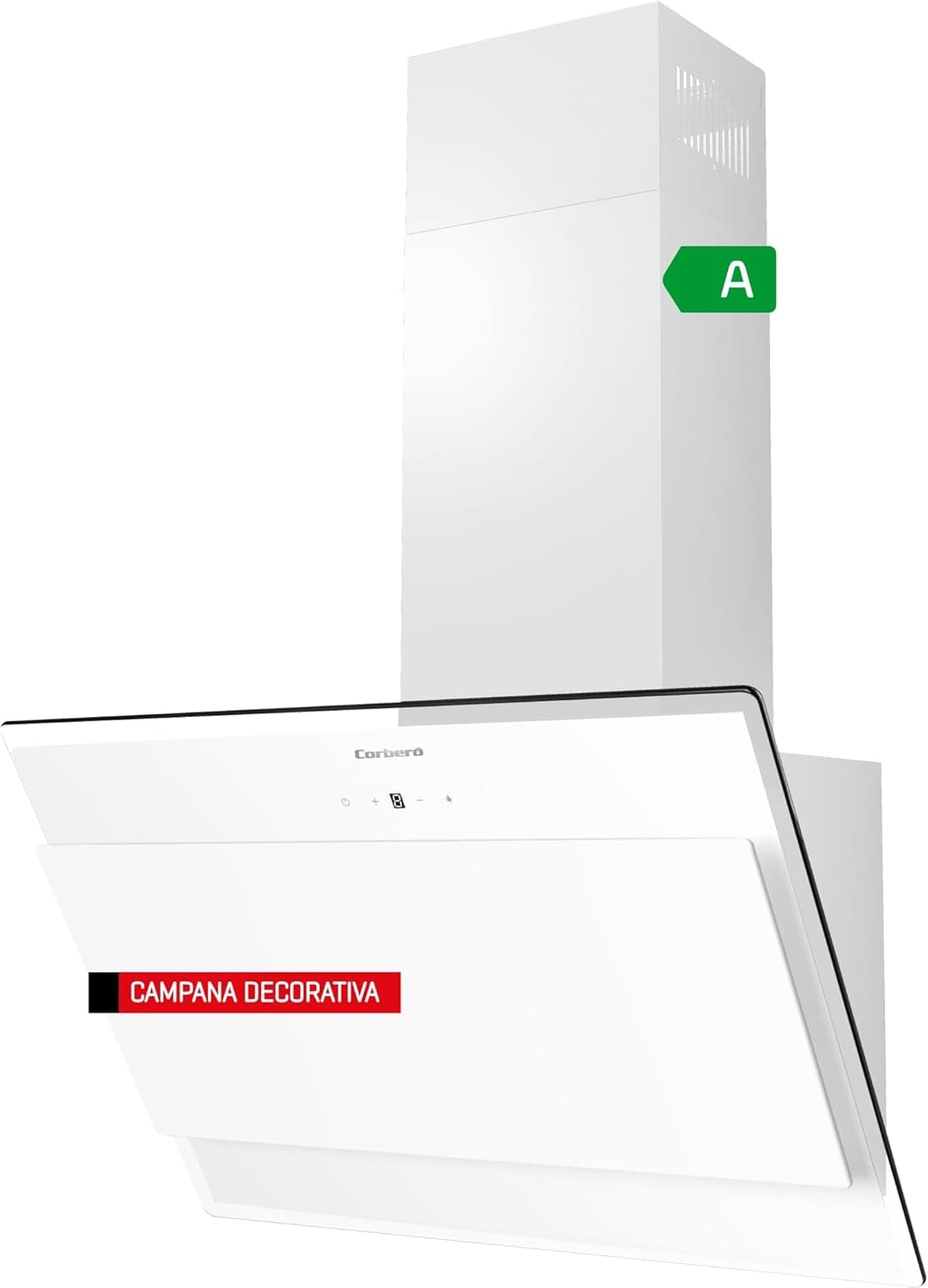 Corbero - Sino decorativo | ONEGA675W | vidro branco 60 cm | 230W | 3 Velocidades, Control Touch | fluxo de 750 m3/h | vidro temperado | Filtro de alumínio de 3 camadas, filtro de carbono, branco