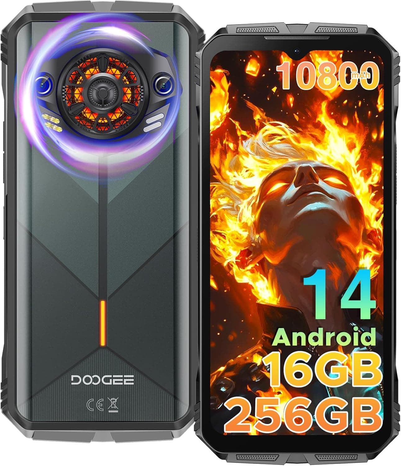 DOOGEE S Punk telemóvel inquebrável Android 14,16 GB + 256 GB (TF 1TB), 10800 mAh bateria 33 W, 6,58"FHD+, câmara 50 MP+16 MP, telemóvel resistente à água e impactos 4G Octa Core/IP68/NFC/OTG/Face
