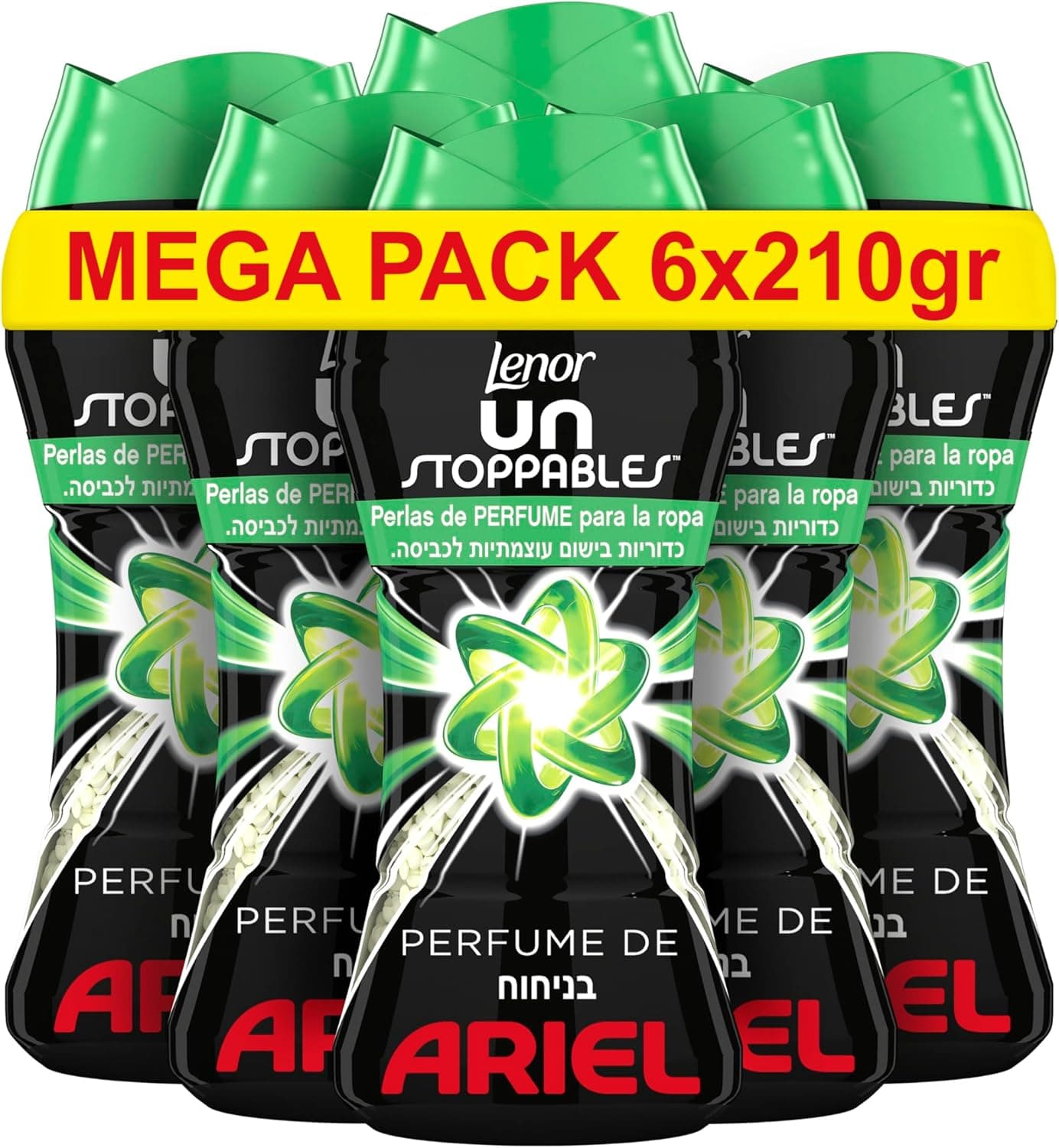 Lenor UNstoppables Pérolas de perfume para roupas, 93 lavagens (6 x 210 g), pérolas suaves para roupa com fragrância arel, potenciador de frescura para lavagem