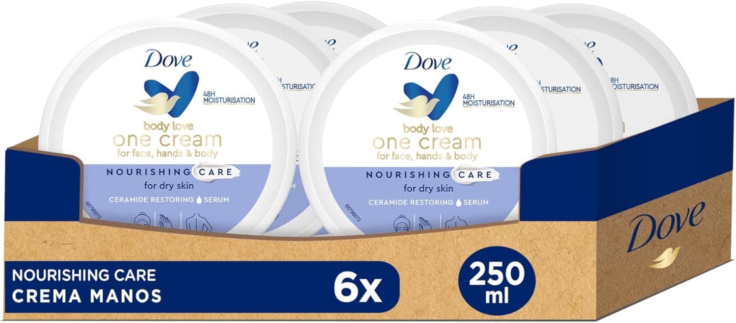 Dove Creme hidratante de corpo, mãos e rosto para pele seca com soro restauração de eramidas 48 h de hidratação - conjunto de 6 x 250 ml