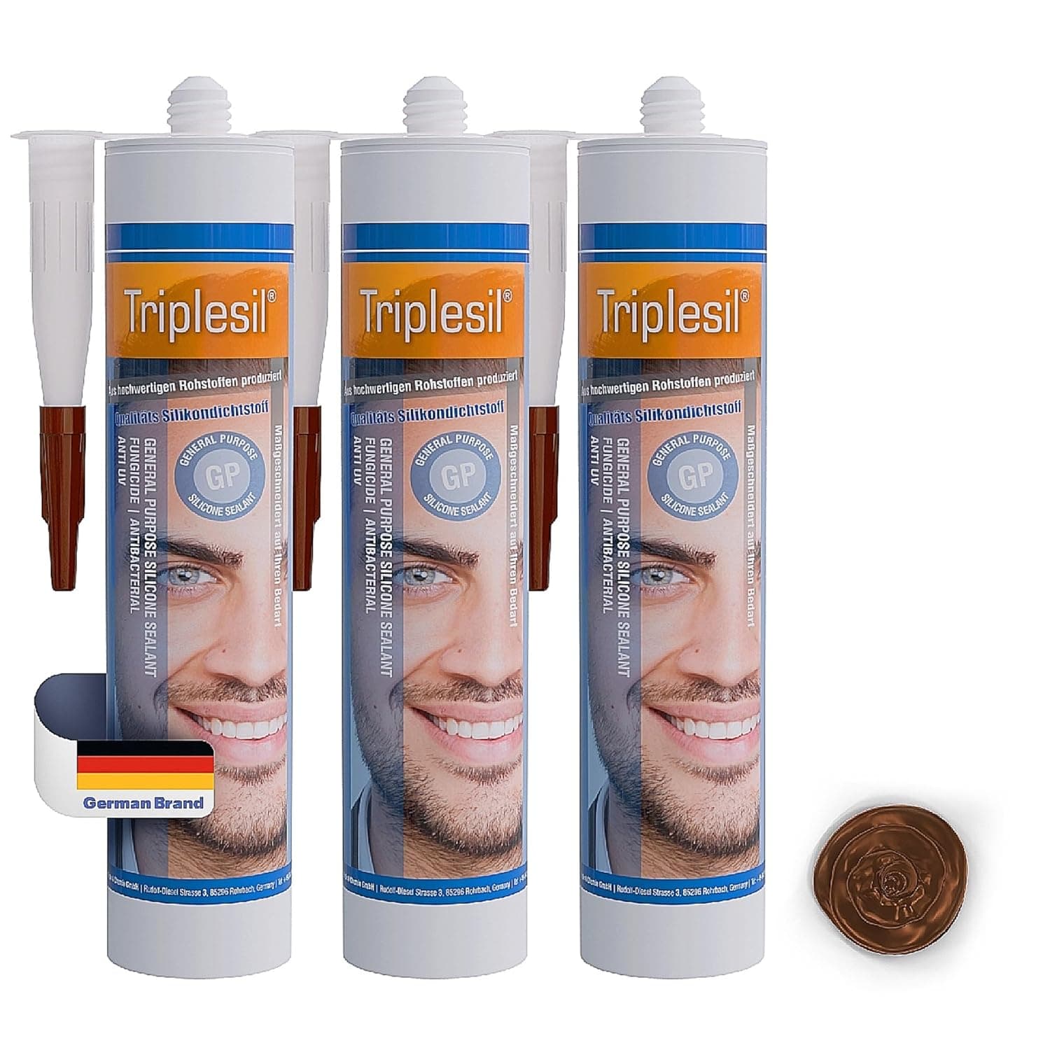 Selador de silicone premium- 3 x 310 ml silicone castanho para uso sanitário e exterior 