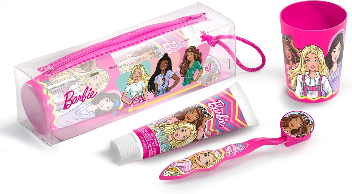 Barbie Conjunto infantil de higiene dentária, que contém 1 dentífrico, 1 escova dentária e 1 copo decorado