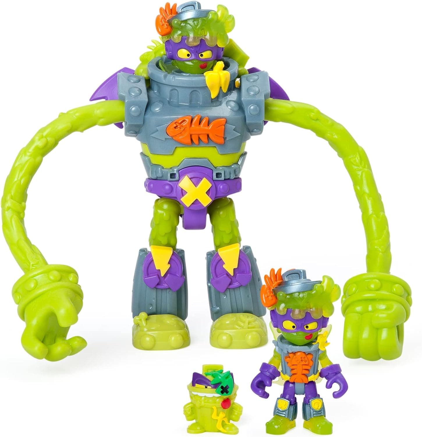 SUPERTHINGS Superbot Trasher – Robot articulado vilão com braços moldáveis e acessório de combate. Inclui 1 Kazoom Kid e 1 SuperThing exclusivos