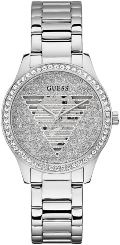 Guess Ladies 38mm Watch - White Strap White Dial Gold Tone Case Silver