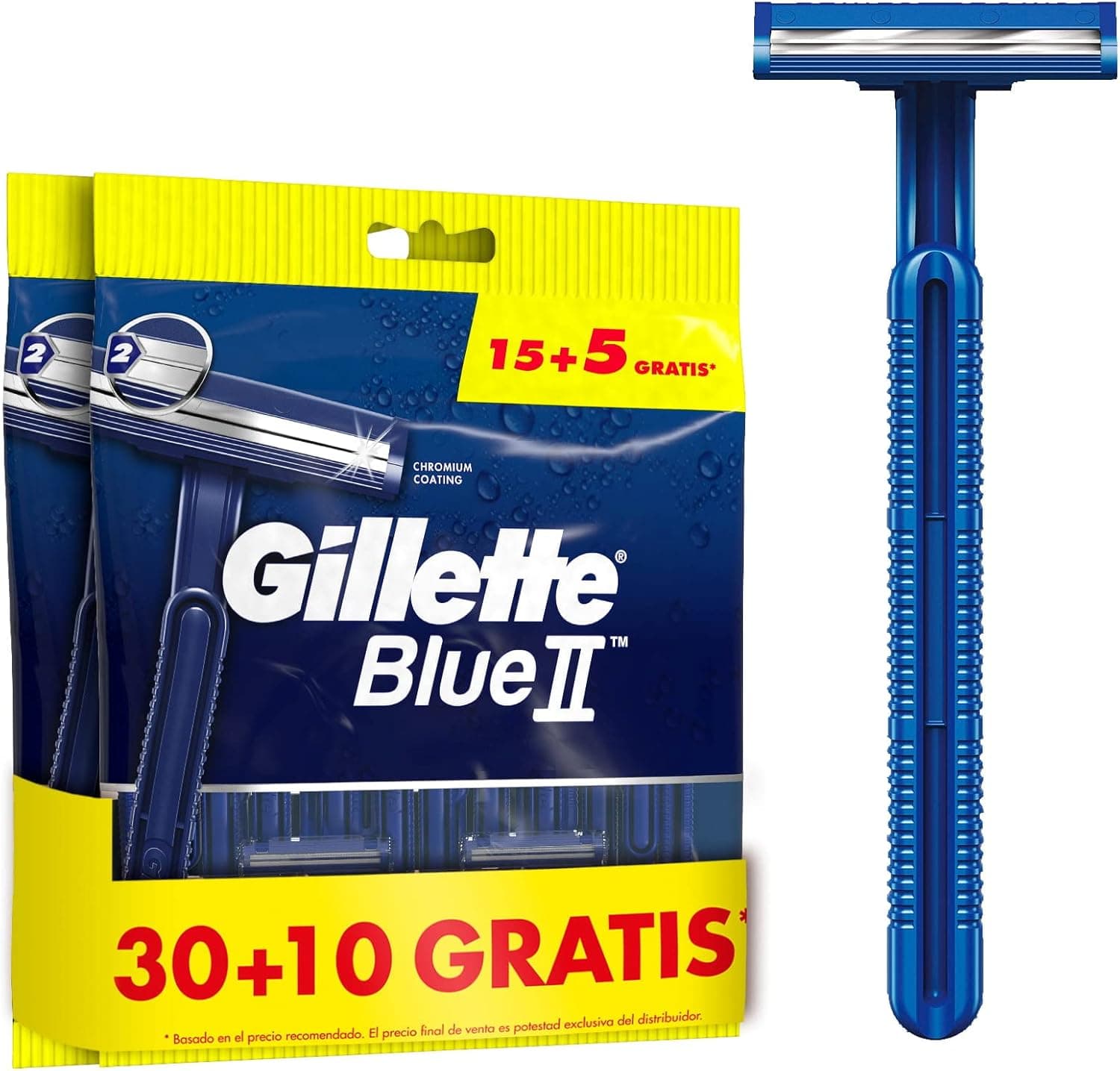 Gillette Blue II Máquina de barbear para homem, lâminas de barbear descartáveis com cabeça fixa, 40 unidades