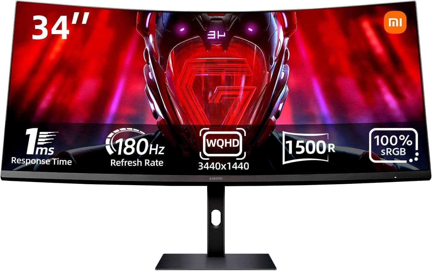 Xiaomi Curved Gaming Monitor G34WQi Monitor de jogos de 34" WQHD (3440 x 1440, 180Hz, 1 ms, HDMI 2.0x2, porta DP1,4 x 2, proteção de luz azul), preto