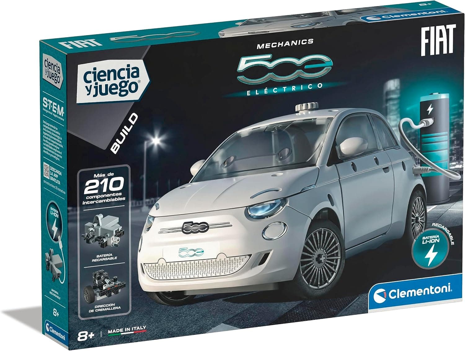 Clementoni 55505 Fiat 500 Conjunto de construções elétrico com motor, para montar carro elétrico, com aplicações e instruções; a partir de 8 anos