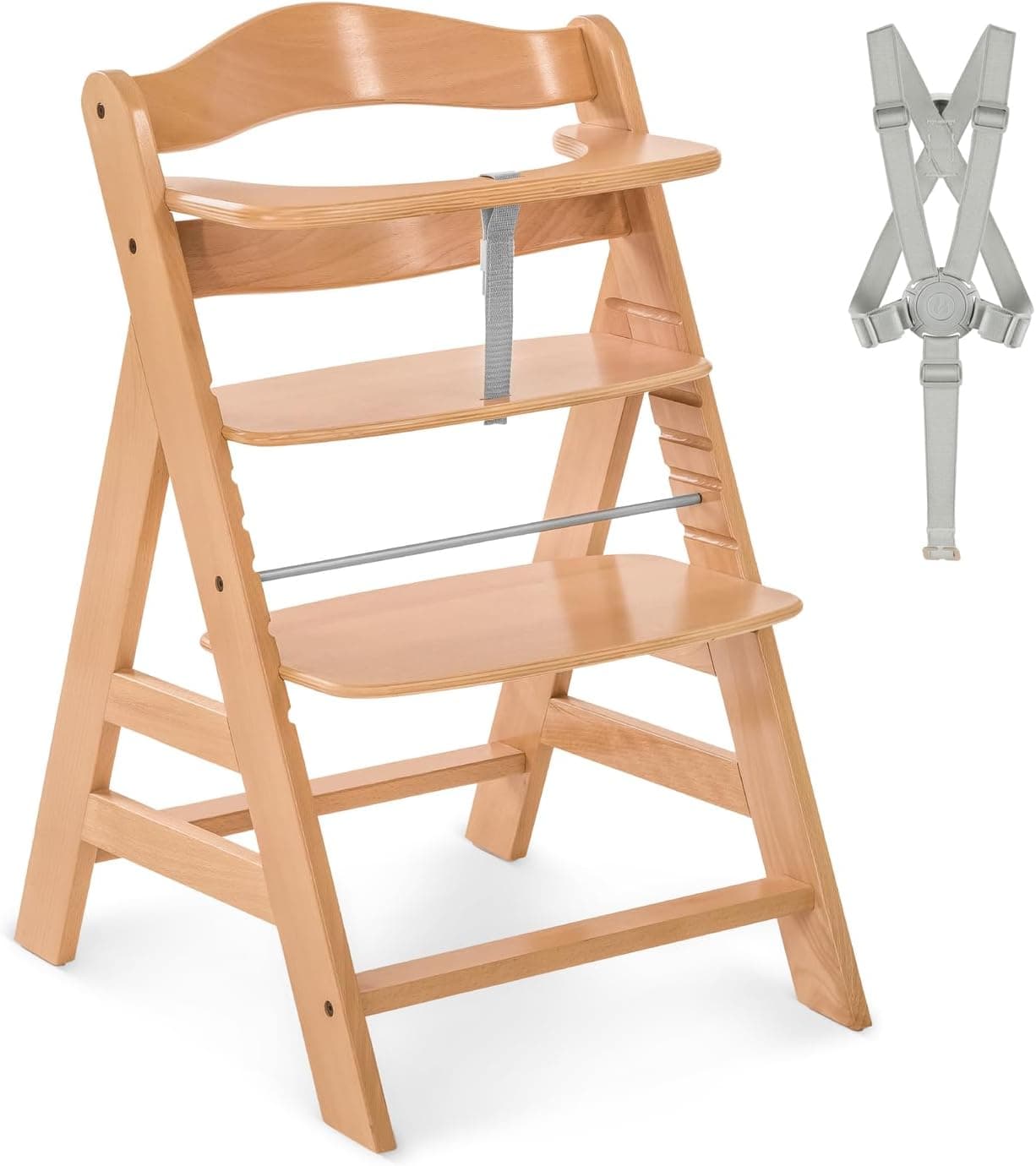 hauck Alpha Plus Cadeira evolutiva, madeira de faia certificada FSC®, cadeiras cadeiras cadeiras para bebé de 6 meses a 90 kg, cadeira bebé com arnês de 5 pontos e barra protetora - natural