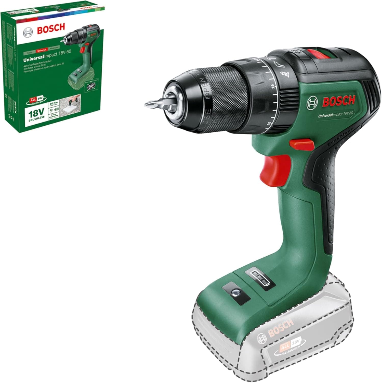 Bosch Home and Garden berbequim de percussão a bateria UniversalImpact 18 V - 60 (sem bateria, sistema de 18 V, em caixa)