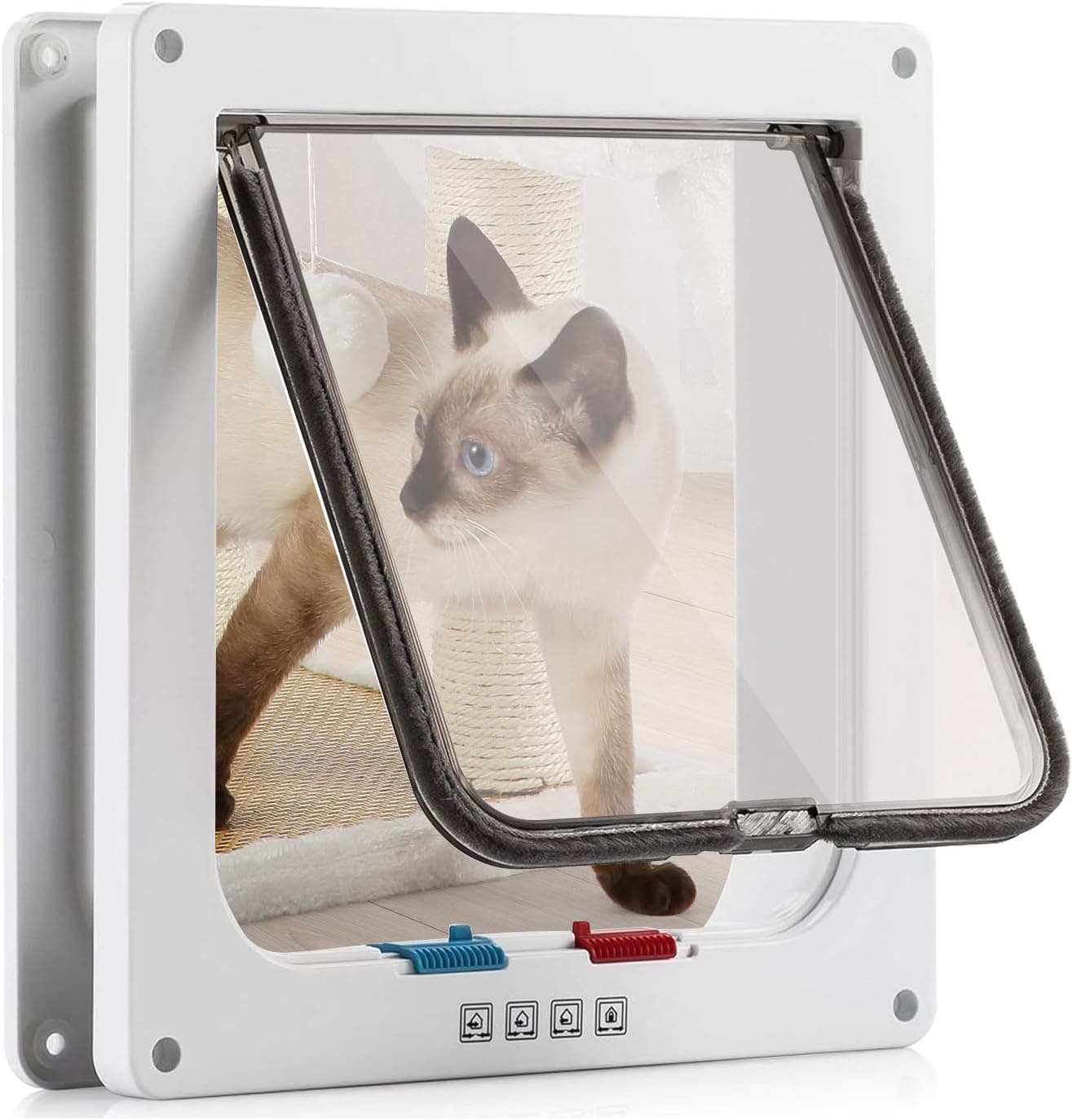 Porta para gato com fecho magnético de 4 vias, porta para animais de estimação para gatos e cães pequenos, porta para gatos com túnel L branco 18 x 19 x 5,5 cm