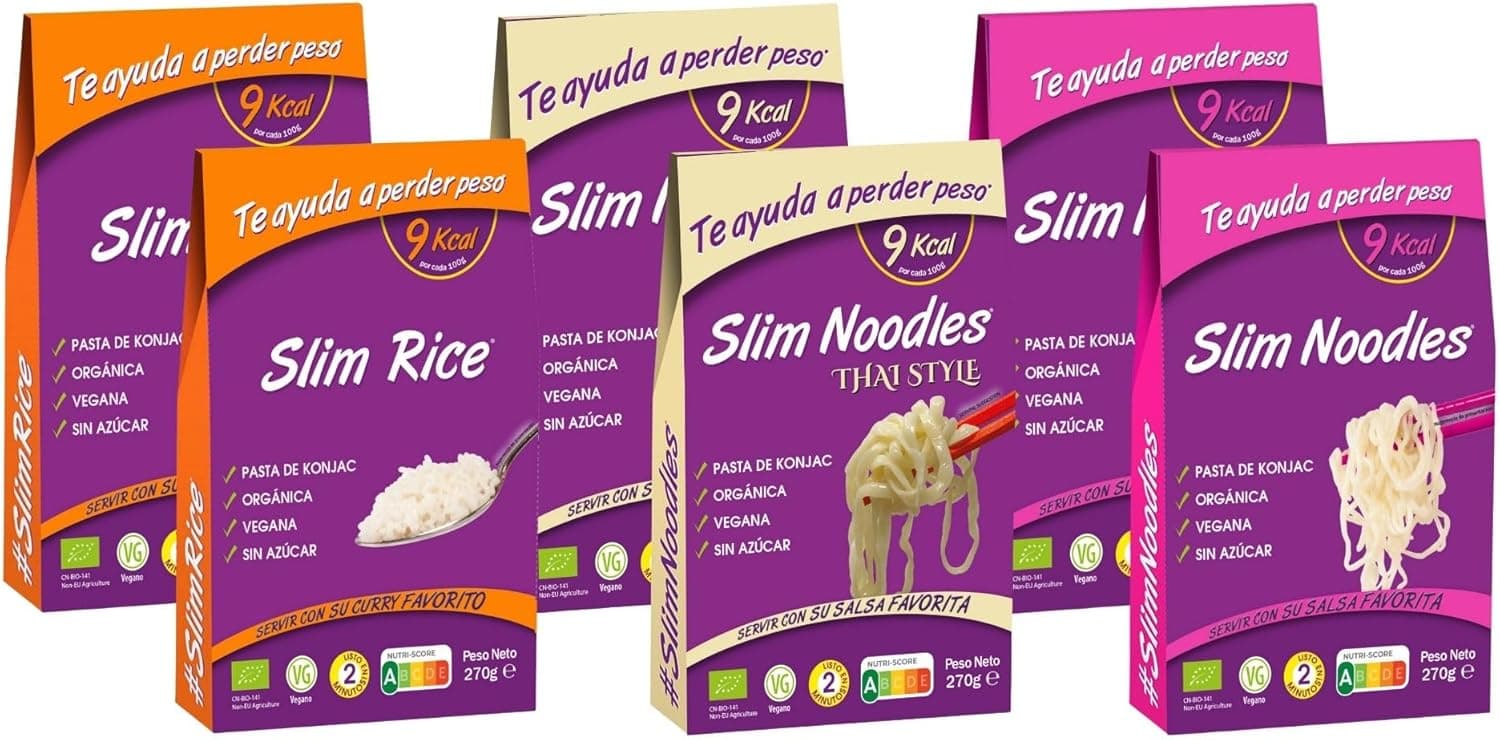 Slim Pasta Asia | Pack de 6 massas konjac sem calorias e hidratos, 270 g cada, aptas para dietas keto e vegan
