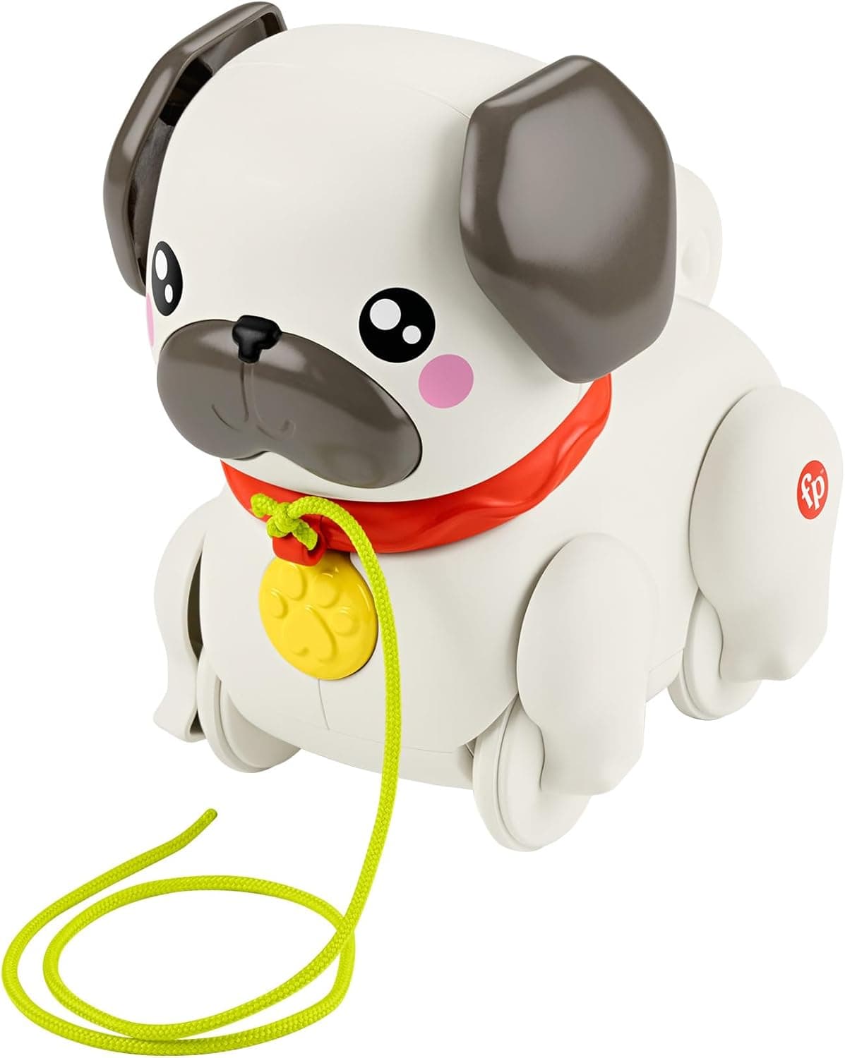 Fisher-Price FP Pets passear o cãozinho pug brinquedo de arraste em forma de cão que move as orelhas e as patas e emite sons de latidos, brinquedo presente para bebés +12 meses, HTW94