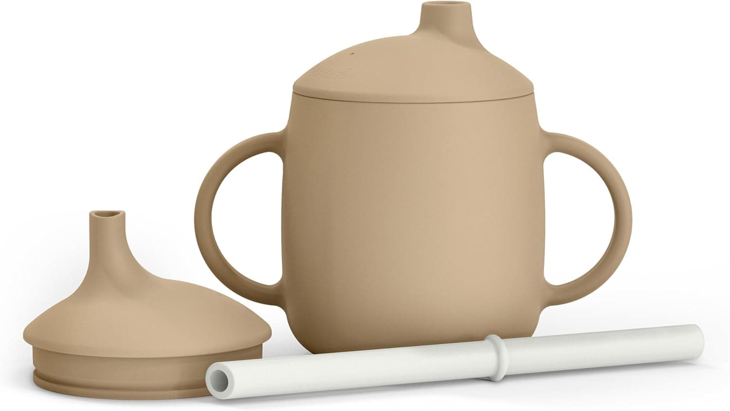 SUAVINEX, Copo de aprendizagem de bebé 3 em 1: Caneca com caneca com palha caneca anti-derrame de silicone, com alças, máquina de lavar louça e micro-ondas, para bebés + 6 meses, bege