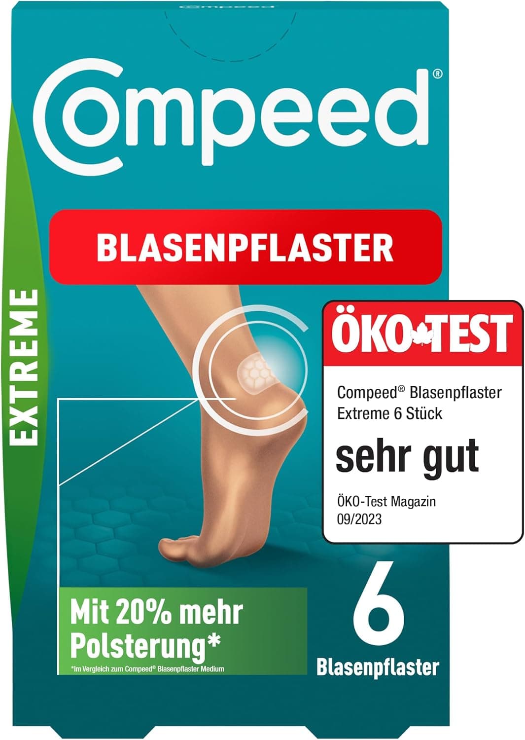 Pensos Compeed Extreme Blister - Pensos hidrocolóides para uma proteção extra forte contra as bolhas no calcanhar - Embalagem de 6