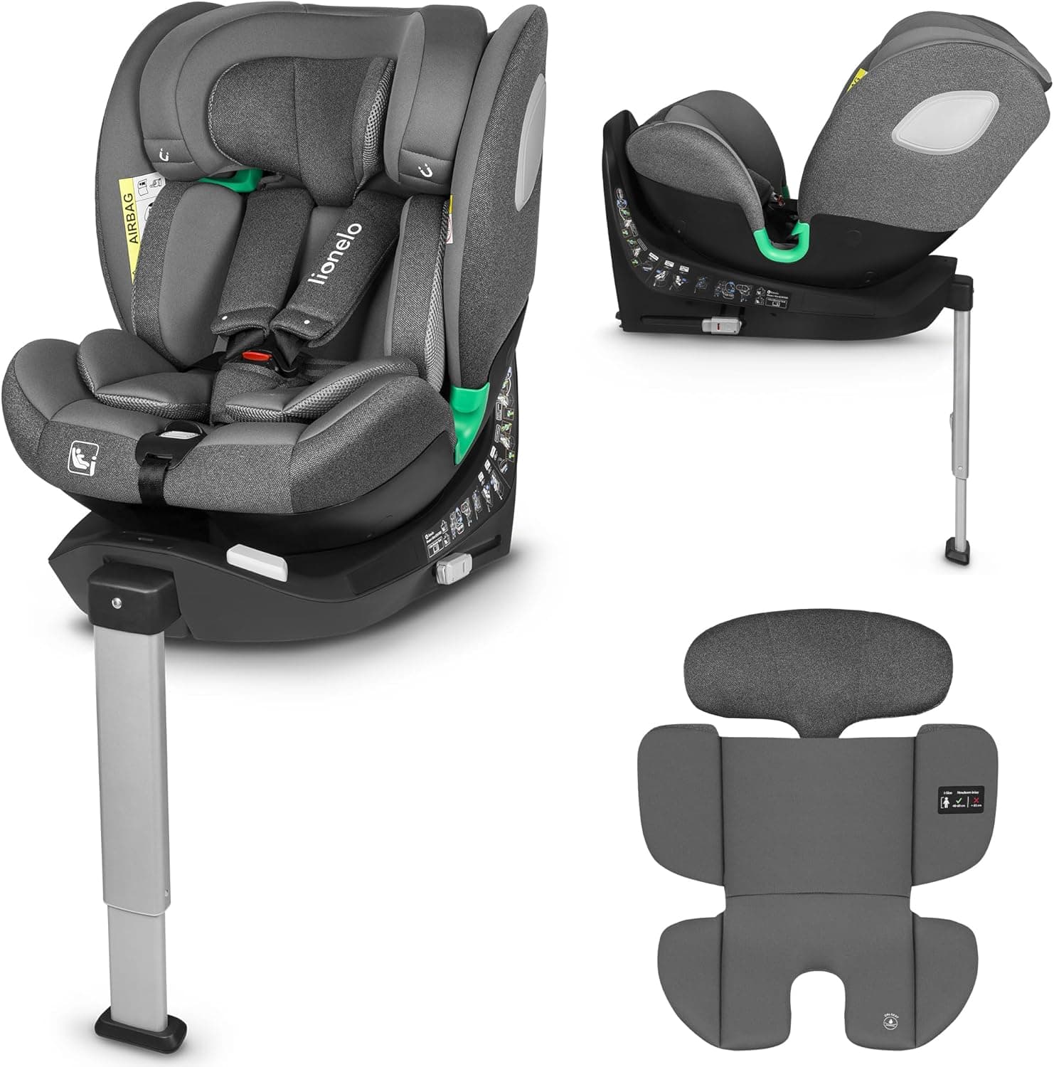 LIONELO BRAAM i-Size Cadeira de carro para bebé giratória 360° 0-36 kg, instalação dianteira e traseira, sistema de ancoragem ISOFIX pé estabilizador, encosto de cabeça e encosto ajustável