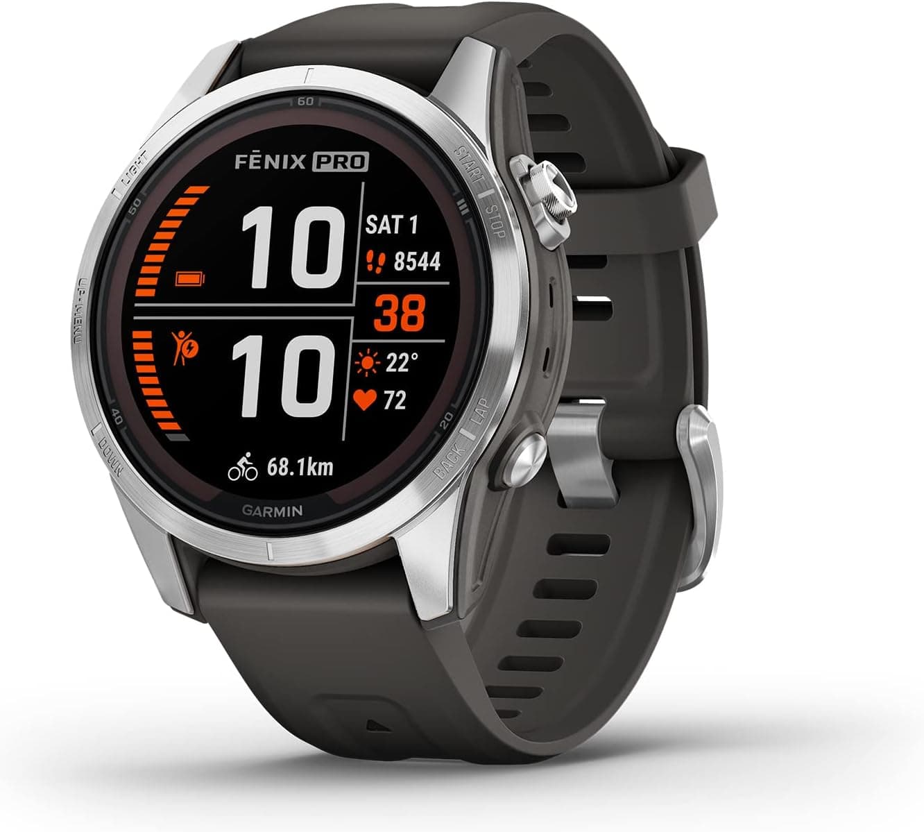 Garmin fGZRD nix ​​7S Pro Solar, relógio GPS multidesporto com carga solar, ecrã tátil, lanterna LED, frequência cardíaca, mapas, música e bateria de 14 dias, prateado