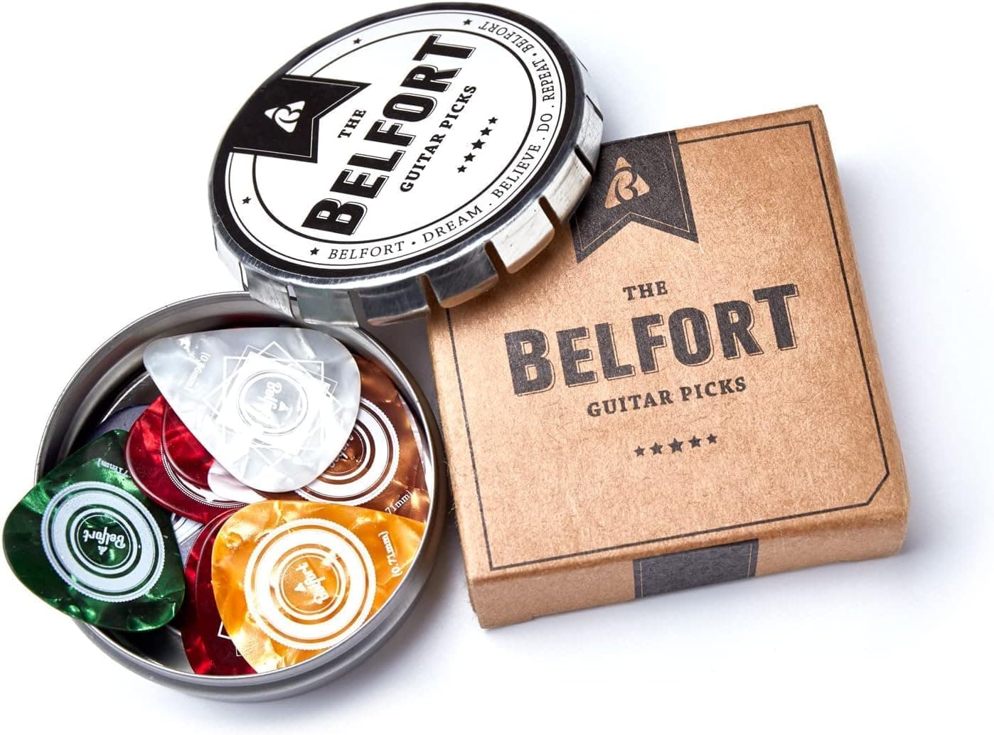 BELFORT® 20 palhetas guitarra elétrica, palhetas guitarra espanhola e Ukelele eBook elegante caixa de presente - 4 espessuras: 0,46-1,20 mm - acessórios (Guitar Picks)