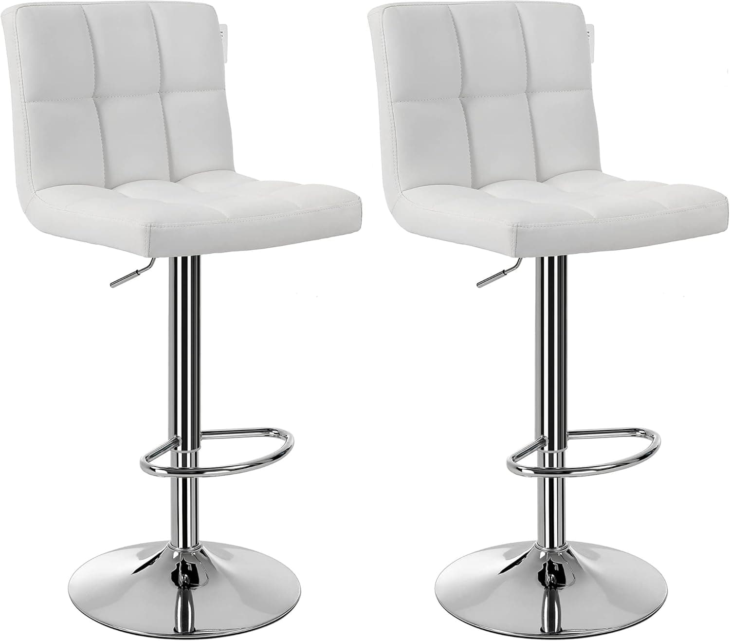 SONGMICS LJB64W | Conjunto de 2 bancos de bar reguláveis em pele sintética com encosto e apoio para os pés, giratórios a 360°, branco