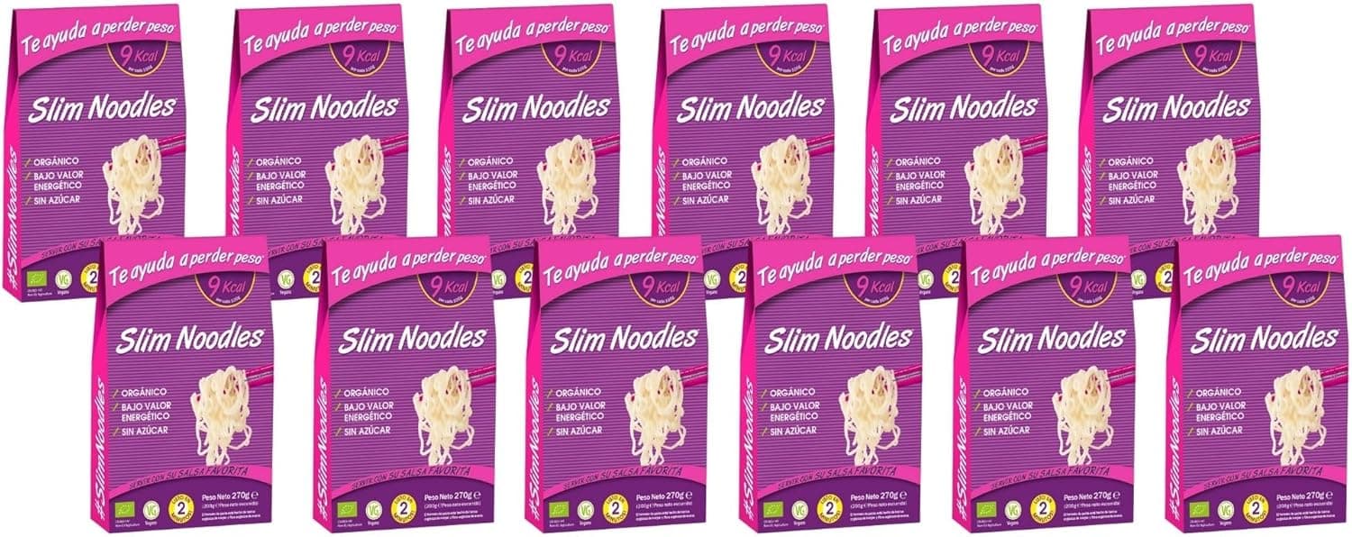 Slim Pasta - Pacote de 12 unidades de noodles de Konjac - sem calorias nem carboidratos - ideal para dieta Keto e Low Carb - adequado para veganos - feito com farinha de Konjac