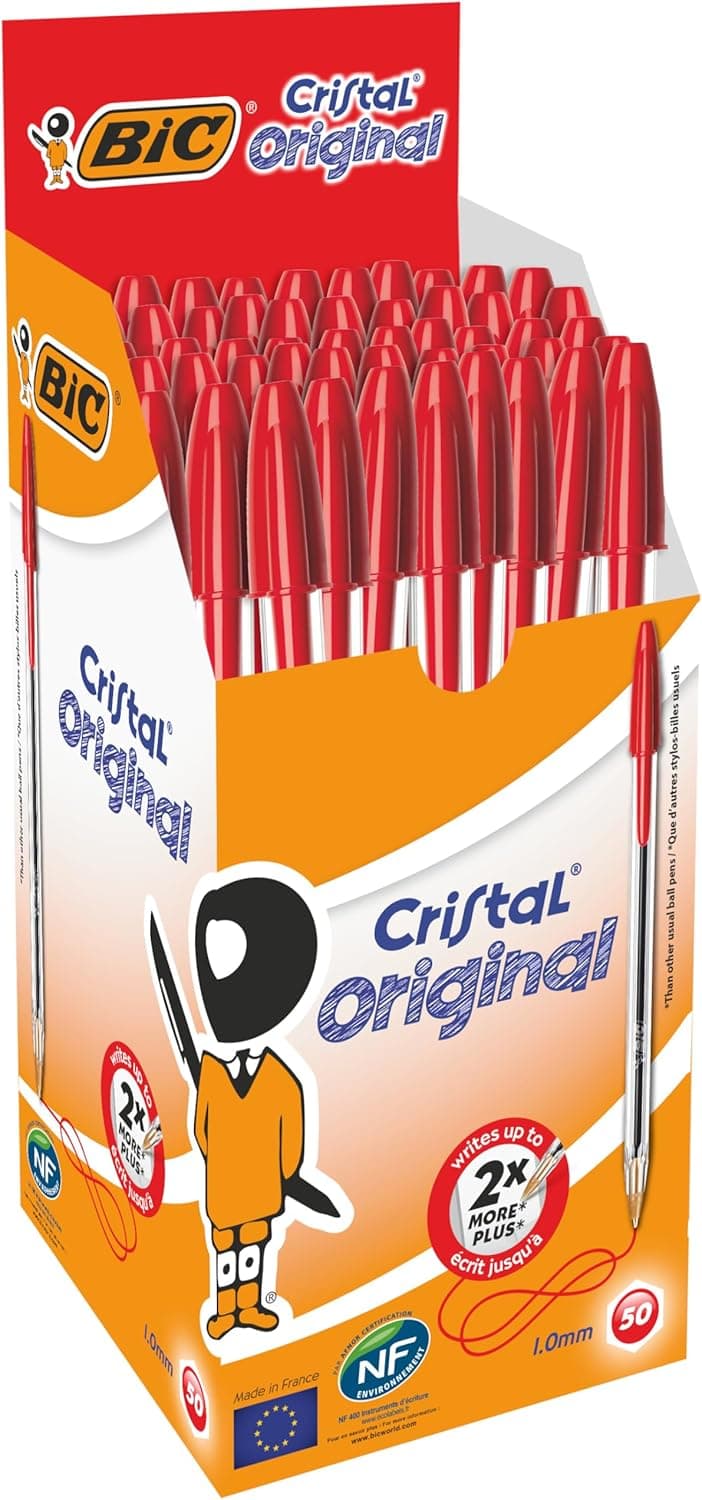 BIC Cristal | Caixa com 50 canetas esferográficas vermelhas