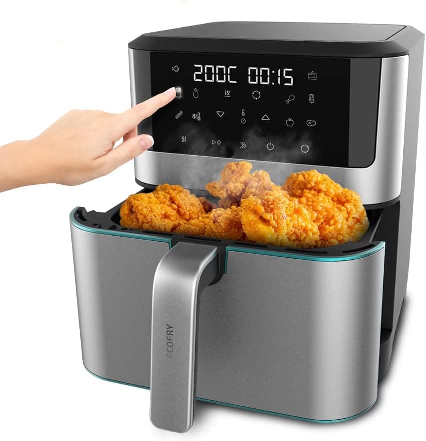 Cecotec Frigideira de ar sem óleo de 8 l, Cecofry Supreme 8000 Air Fryer. 1800 W, painel de toque, 30º - 200 ºC, 10 modos pré-configurados, pré-heat, alerta, acabamentos em aço inoxidável