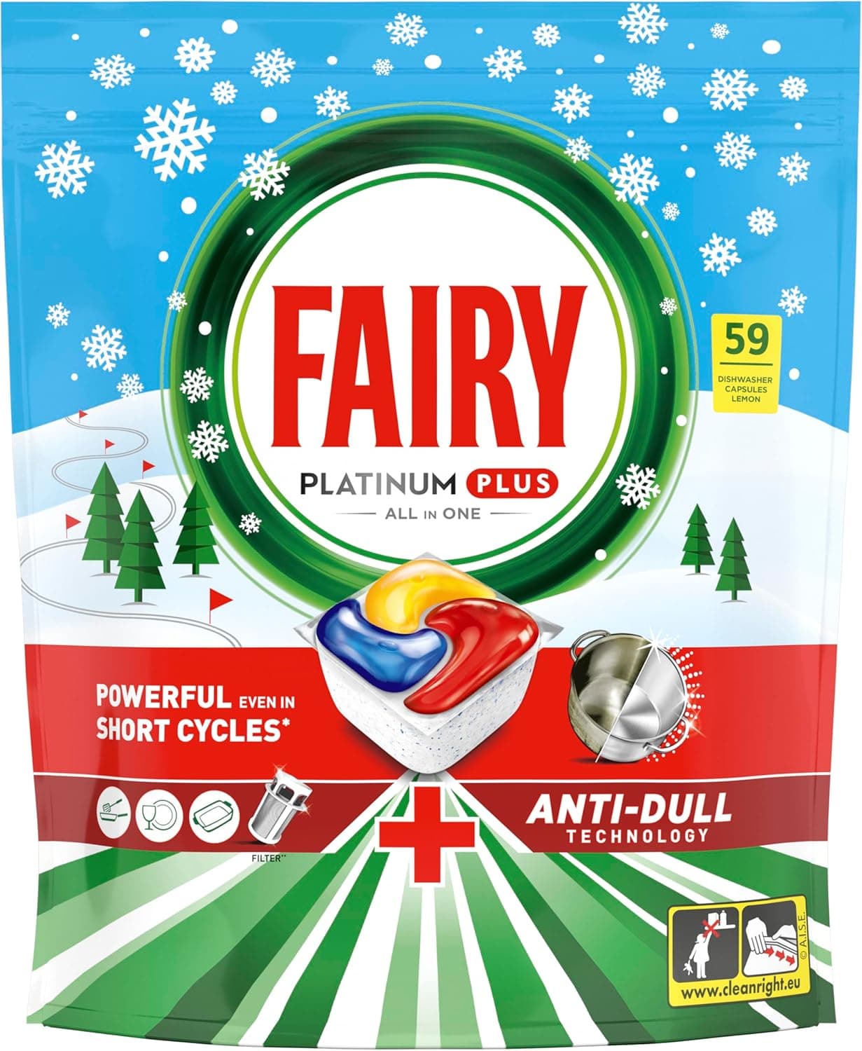 Fairy Platinum Plus Cápsulas da máquina de lavar louça, tudo em um limão, 59 cápsulas