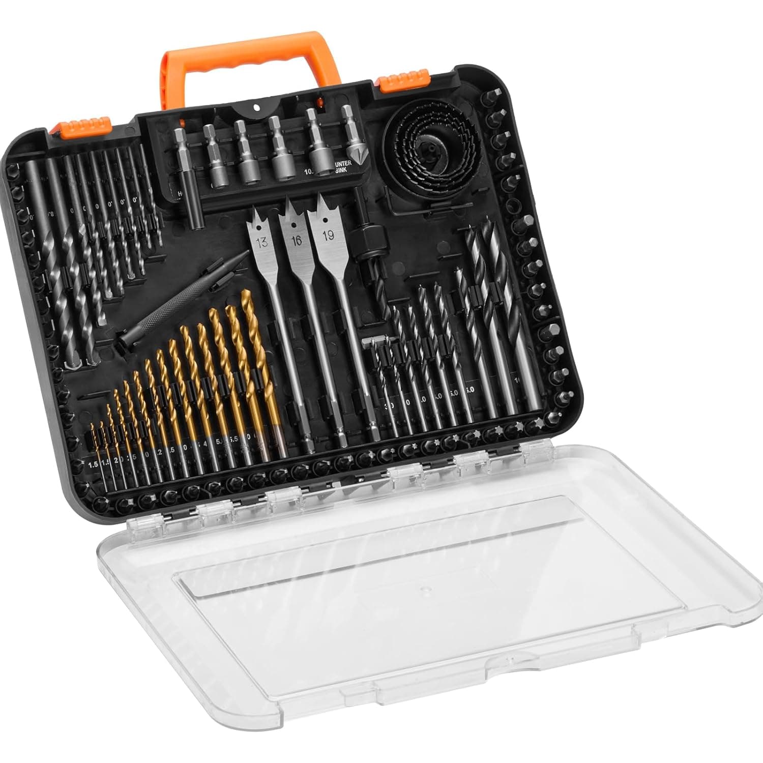 VEVOR 100 peças Conjunto de brocas conjunto de brocas para broca e chave de fenda com estojo de transporte, conjunto de brocas para chave de fenda adequadas para perfurar e parafusar madeira, metal